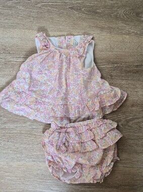 Janie and Jack Pink Floral Ruffle 2-Piece Baby Set